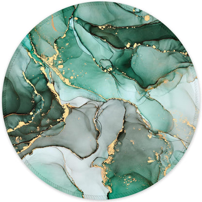 round Mouse Pad with Stitched Edge Premium-Textured Waterproof Non-Slip Rubber Base Desktop Protection Mat Diameter 8.7 Inches, Green Marble Texture