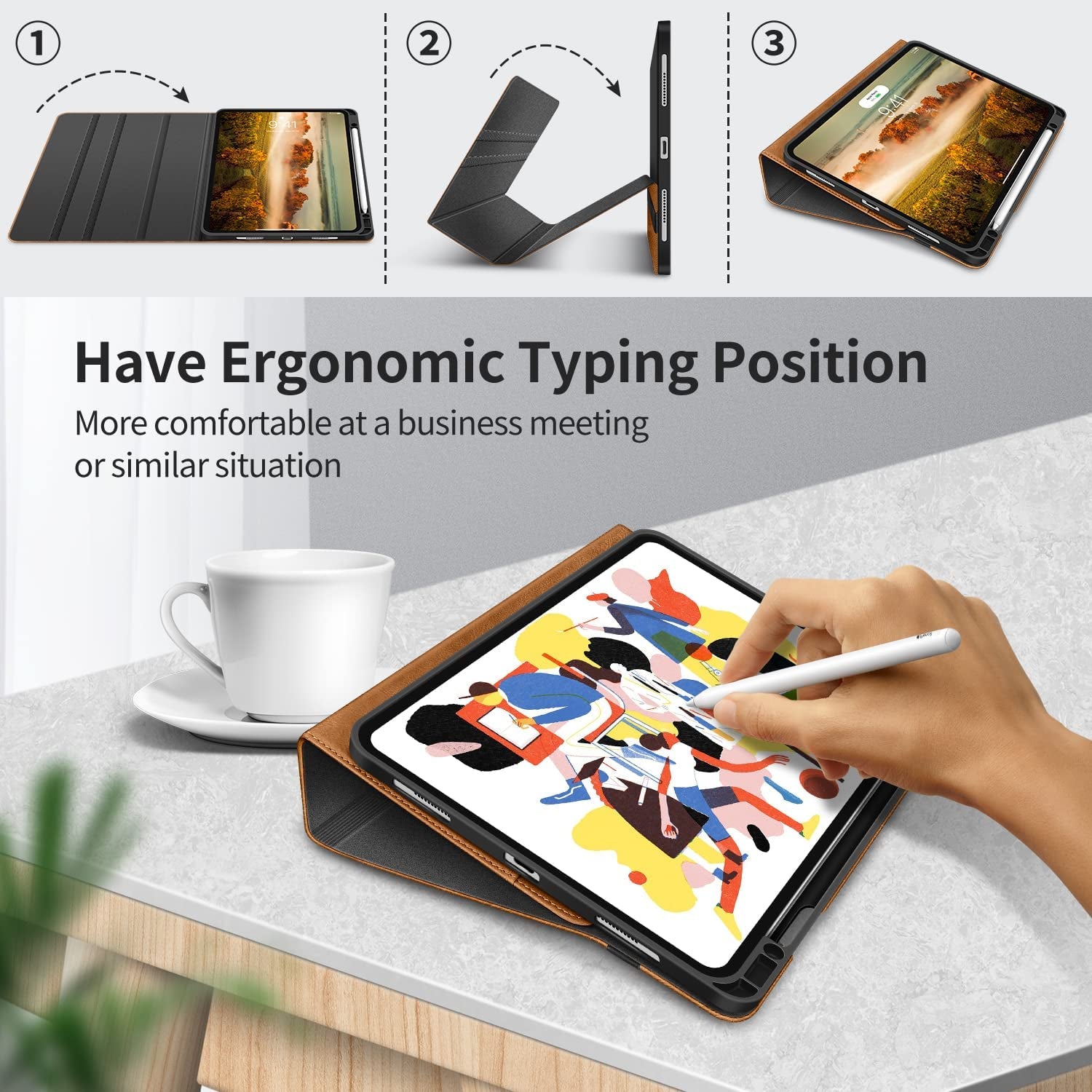 Case for Ipad Pro 12.9 2022 6Th/5Th/4Th/3Rd Generation 2021 2020 2018 with Pencil Holder Pocket Soft TPU Back Shockproof, Auto Sleep/Wake, Vegan Leather