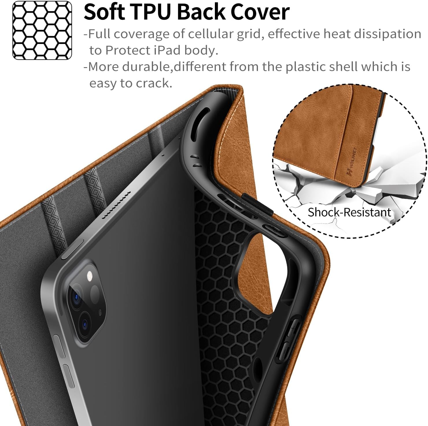 Case for Ipad Pro 12.9 2022 6Th/5Th/4Th/3Rd Generation 2021 2020 2018 with Pencil Holder Pocket Soft TPU Back Shockproof, Auto Sleep/Wake, Vegan Leather