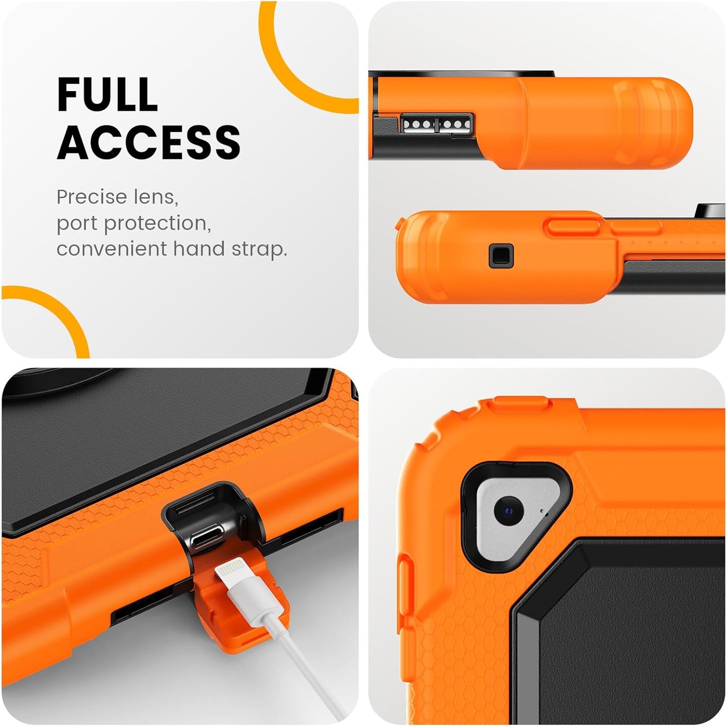 for Ipad Mini 5Th/4Th Generation Case 7.9'', for Ipad Mini 5/ Mini 4, Heavy Duty with Screen Protector, Kickstand Hand/Shoulder Strap Pencil Holder- Orange