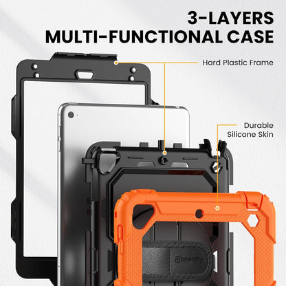 for Ipad Mini 5Th/4Th Generation Case 7.9'', for Ipad Mini 5/ Mini 4, Heavy Duty with Screen Protector, Kickstand Hand/Shoulder Strap Pencil Holder- Orange