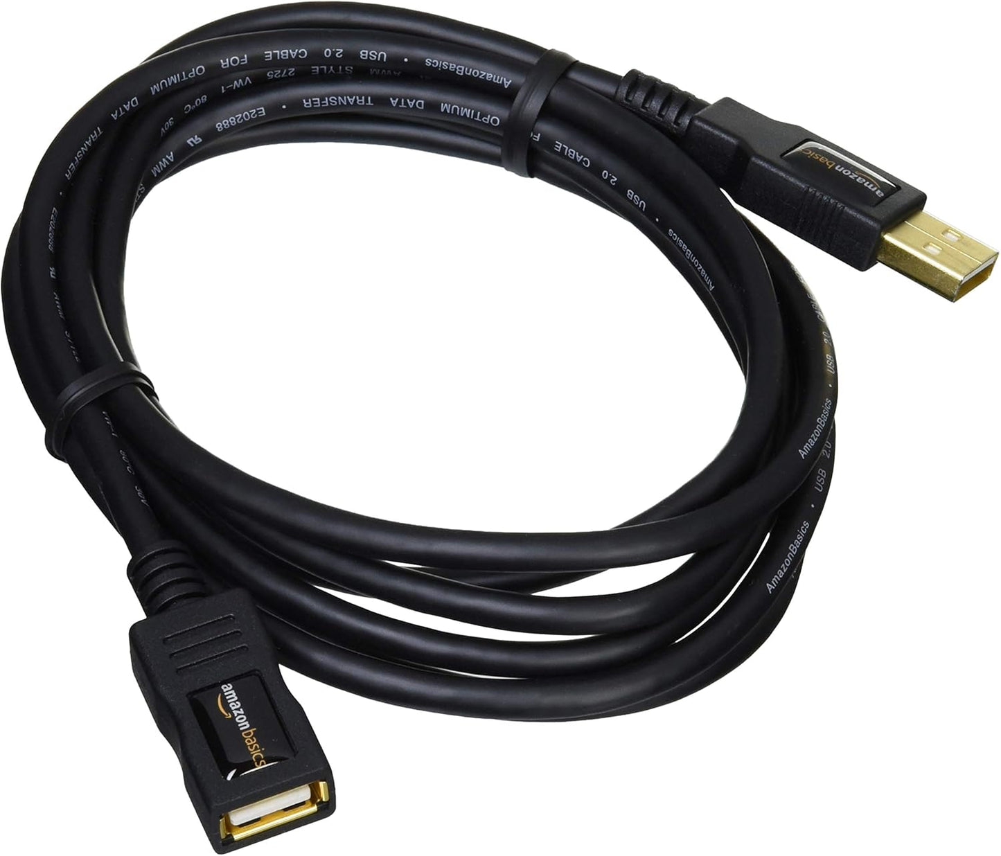 USB-A 2.0 Extension Cable, for Printer, Mouse or Keyboard, Male to Female, 480Mbps Transfer Speed, 6.5 Foot, Black