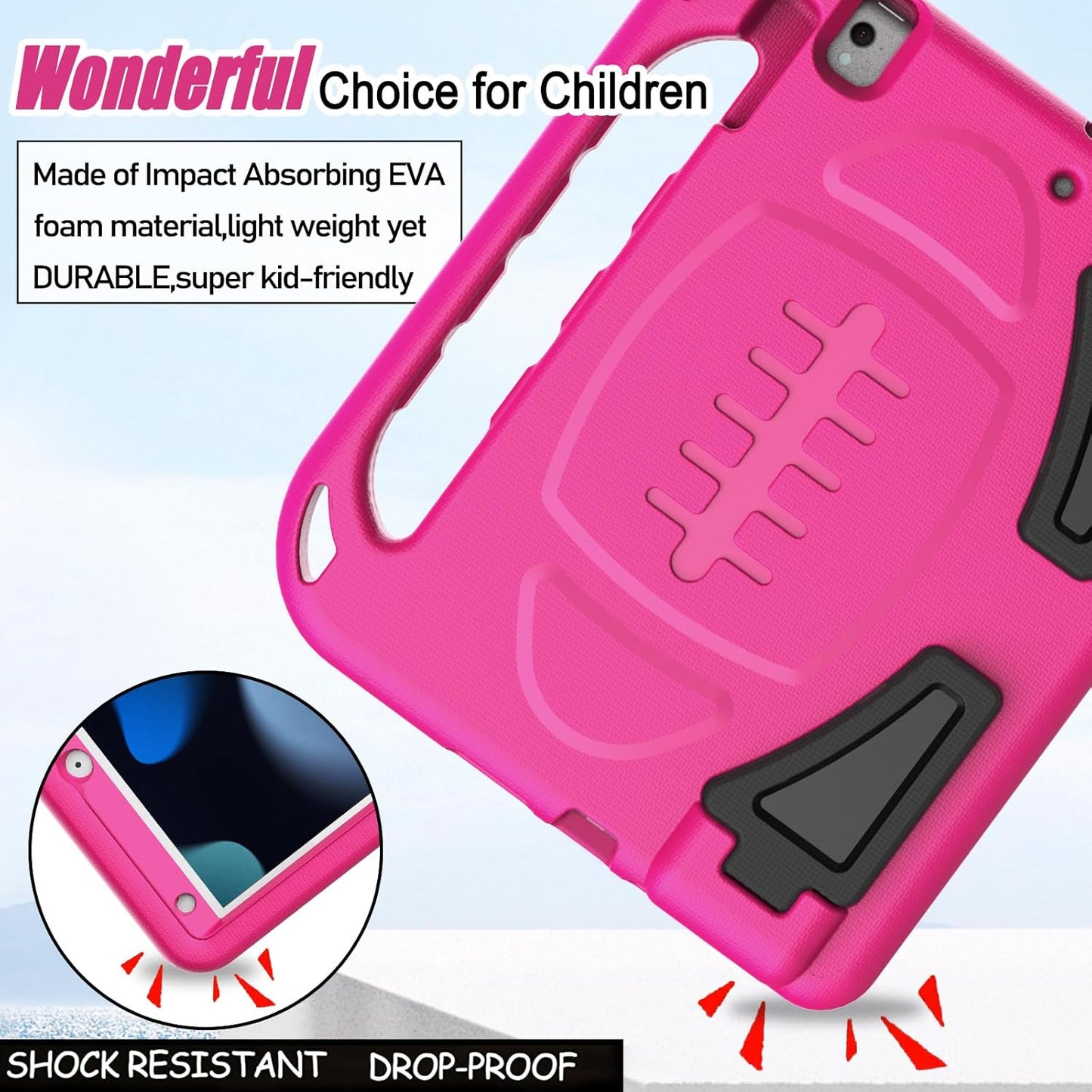 Ipad 10.2 Case 9Th/8Th/7Th Generation(2021/2020/2019), Ipad 10.2 Case for Kids, with Built-In Screen Protector, Shockproof Light Weight Handle Stand Kids Case for Ipad 9/8/7 Gen 10.2-Inch, Pink