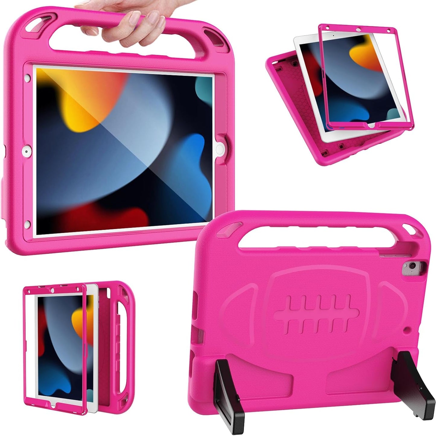 Ipad 10.2 Case 9Th/8Th/7Th Generation(2021/2020/2019), Ipad 10.2 Case for Kids, with Built-In Screen Protector, Shockproof Light Weight Handle Stand Kids Case for Ipad 9/8/7 Gen 10.2-Inch, Pink