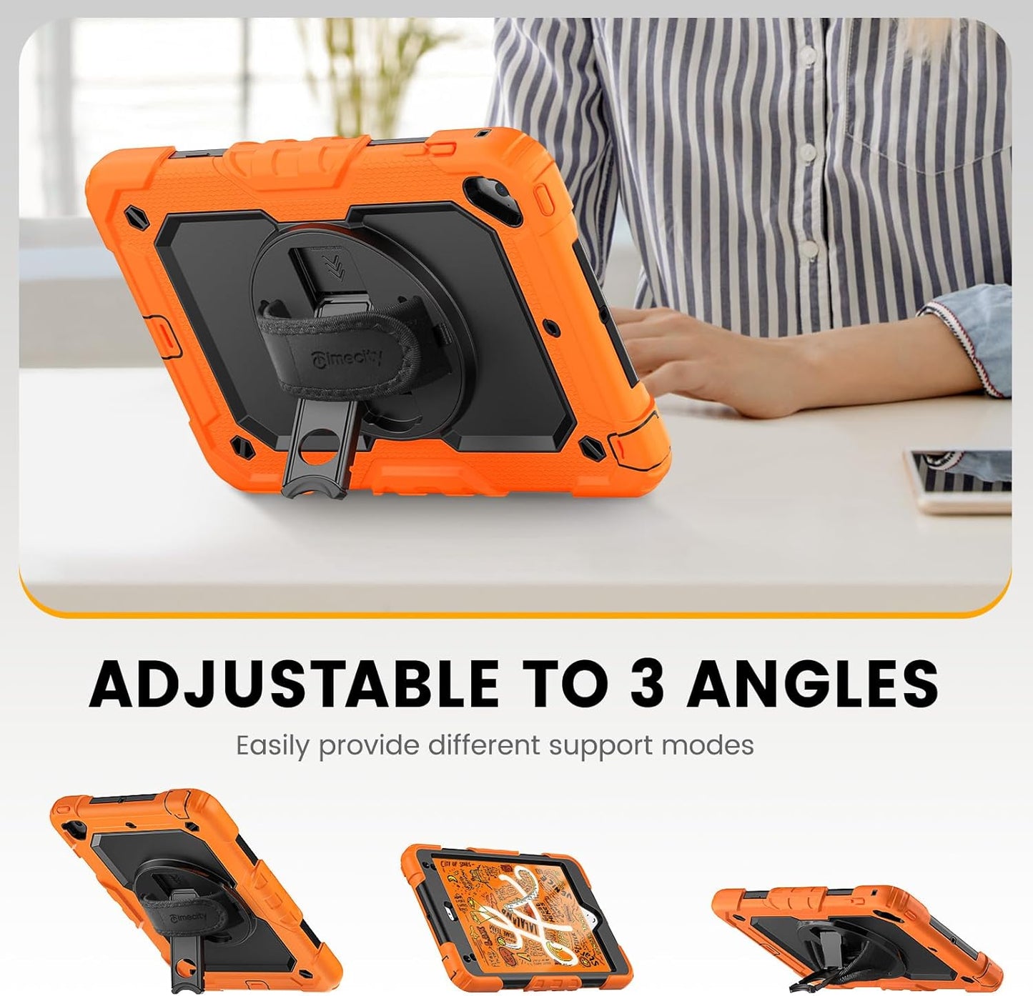 for Ipad Mini 5Th/4Th Generation Case 7.9'', for Ipad Mini 5/ Mini 4, Heavy Duty with Screen Protector, Kickstand Hand/Shoulder Strap Pencil Holder- Orange
