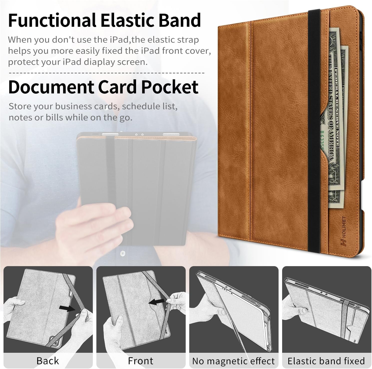 Case for Ipad Pro 12.9 2022 6Th/5Th/4Th/3Rd Generation 2021 2020 2018 with Pencil Holder Pocket Soft TPU Back Shockproof, Auto Sleep/Wake, Vegan Leather